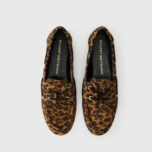 STUART WEITZMAN TINSLEY LEOPARD BOAT SHOES - BROWN/BLACK Size 6.5